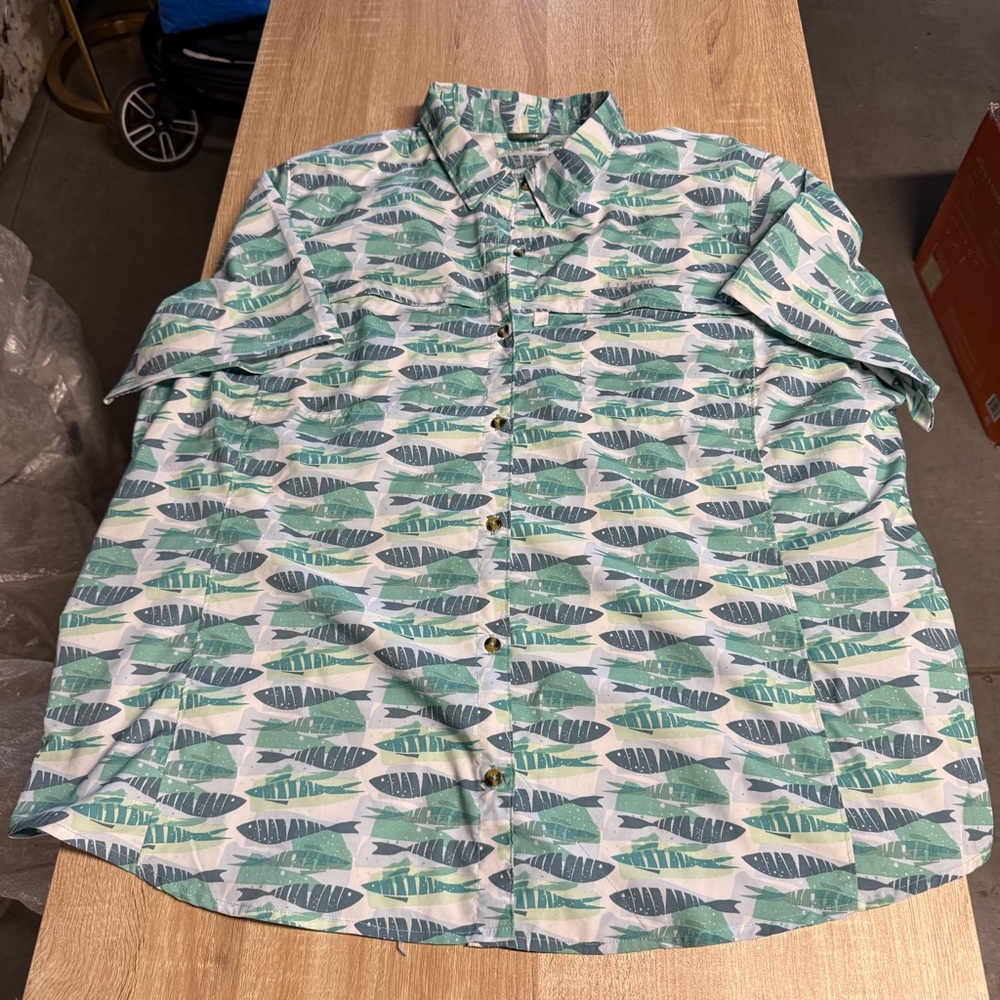 L.L. Bean Tropicwear Shirt Button Up Short Sleeve Fish Vented Men’s 3XL EUC